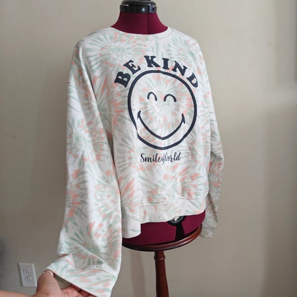 Smiley World Tops - Smiley World Tie Dye Crew Neck Sweatshirt Be Kind Graphic Print XL